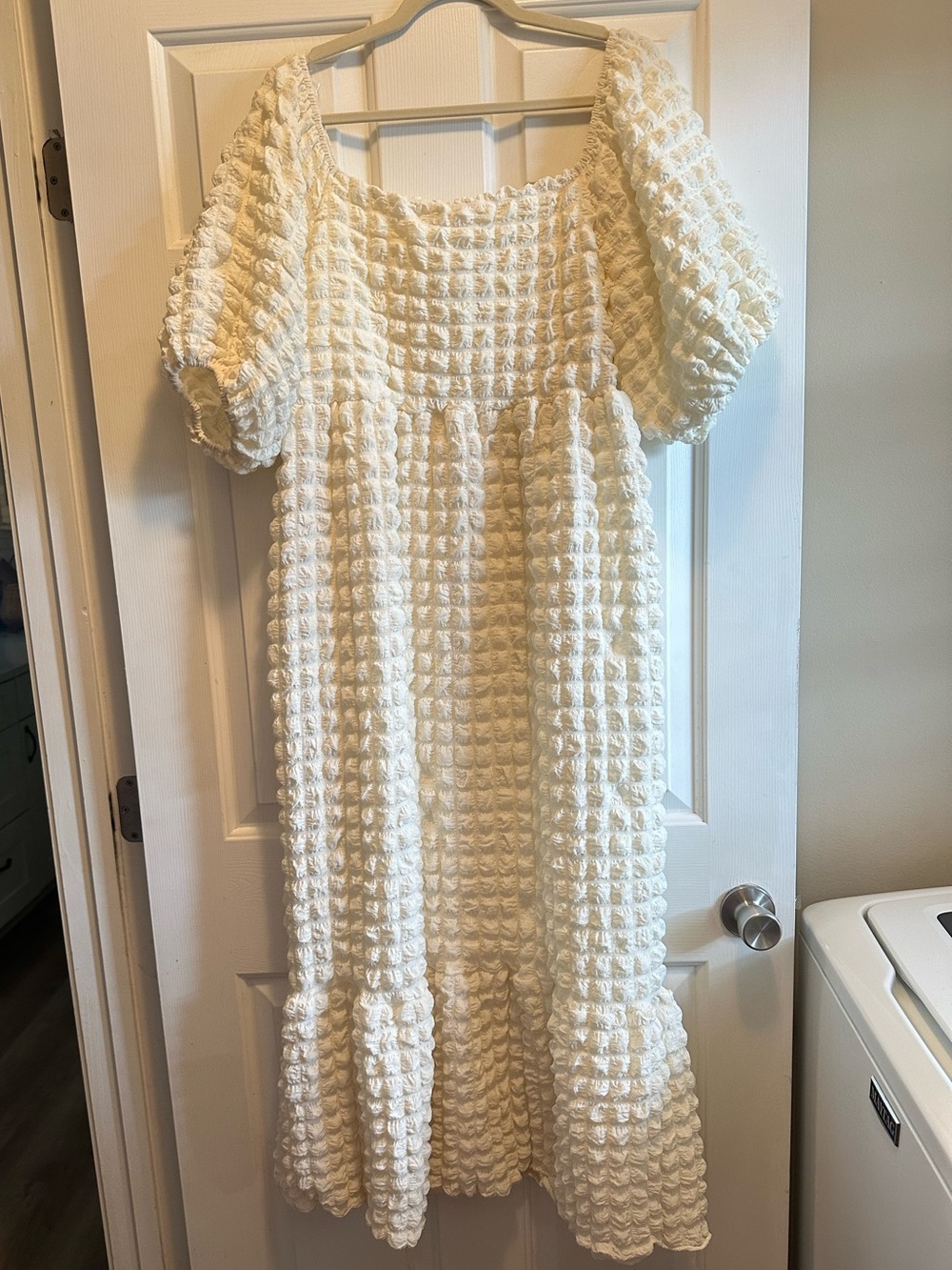 Simply Southern Ivory Bubble Smocked Maxi Dress XL Puff Sleeve Tiered Cottage